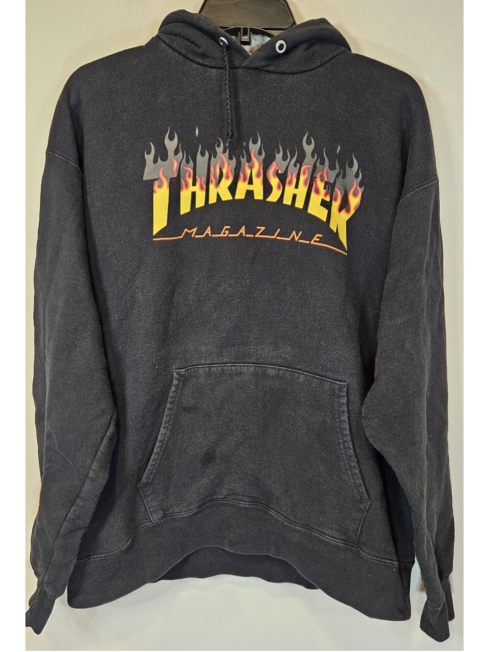 Thrasher Magazine Flame Hoodie Medium Black Faded Skate Skateboard 90/10